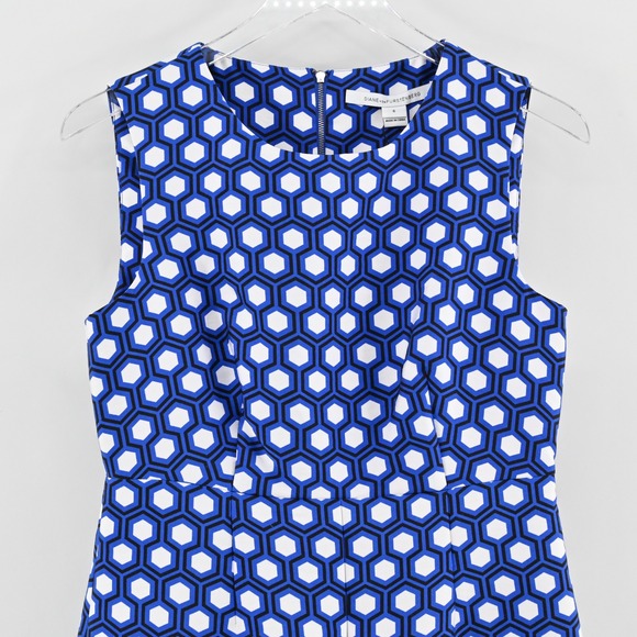 Diane Von Furstenberg Carrie Dress Size 6 Hexagon Dot Blue White Modern Retro - Picture 10 of 14